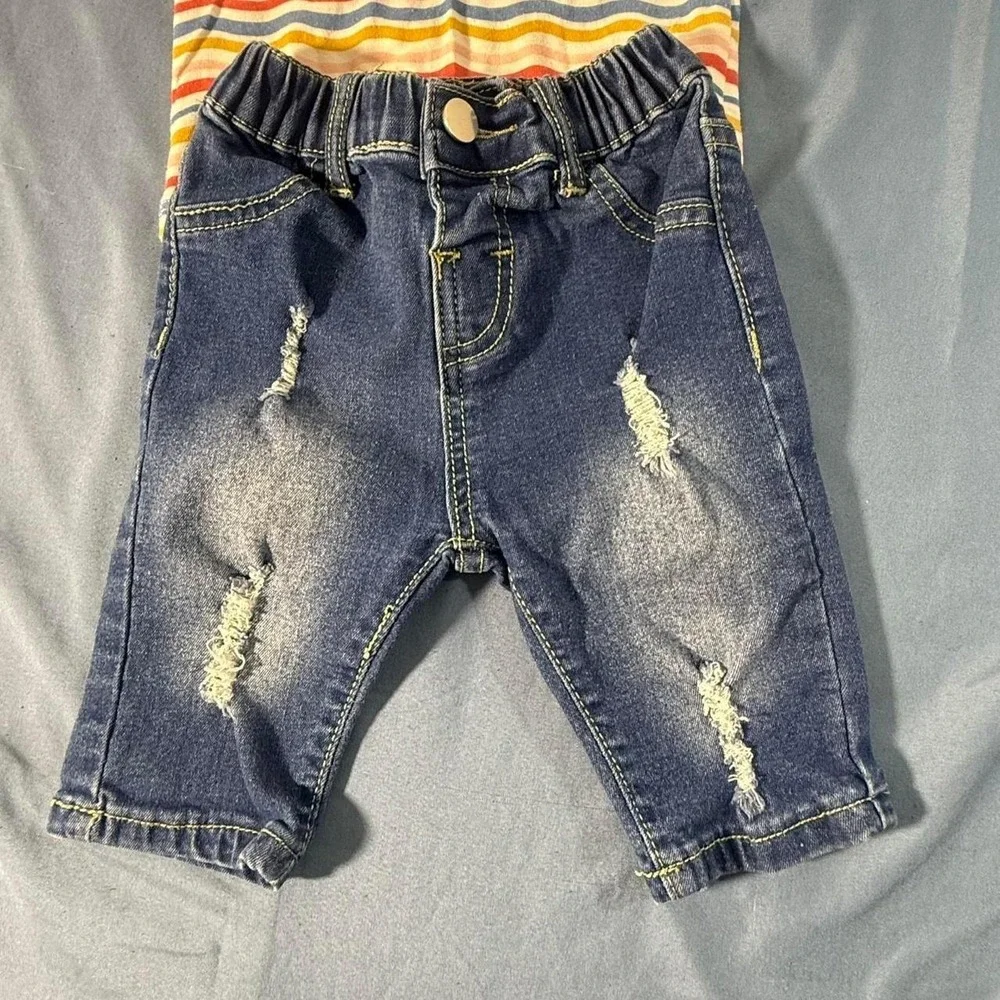 Baby girls stripes and denim pants outfit 12-18 months